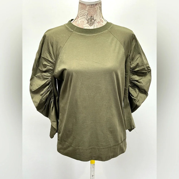 PROLOGUE Military green ruched sleeve crew neck top size S. - Picture 8 of 12